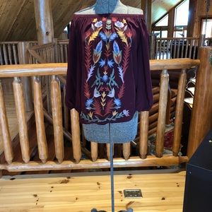 Off the shoulder embroidered shirt